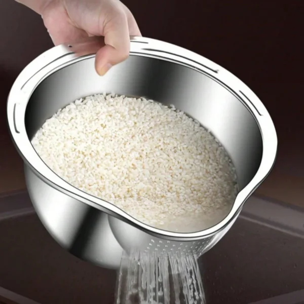 Stainless Steel Rice Washing Bowl – Multi-Purpose Kitchen Colander